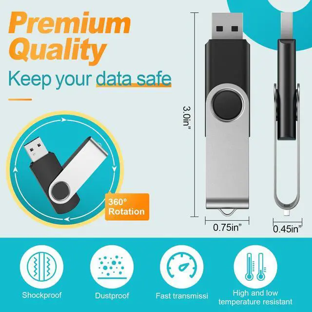 Alt view image 4 of 5 - Thumb Drive 64GB Flash Drives Bulk 10 Pack, Pen Drive 64 GB Memory Sticks USB 2.0 Metal Swivel Pen Drive, Kepmem Portable Jump Zip Drives 64 Giga Value Silver Pendrives with 10pcs Ropes