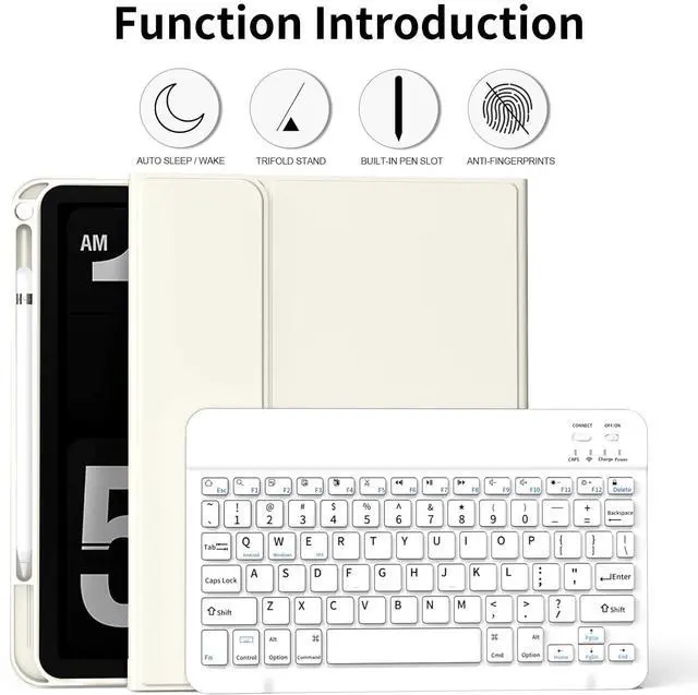 Alt view image 3 of 5 - kenke for iPad 11/10th Gen Case with Keyboard 11/10.9 inch 2025 A16/2022, Detachable Wireless Bluetooth Keyboard Case with Left Side Pencil Holder, White Square Keycaps (Cream)