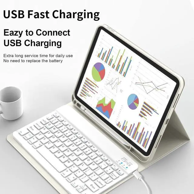 Alt view image 4 of 5 - kenke for iPad 11/10th Gen Case with Keyboard 11/10.9 inch 2025 A16/2022, Detachable Wireless Bluetooth Keyboard Case with Left Side Pencil Holder, White Square Keycaps (Cream)