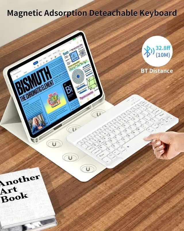 Alt view image 5 of 5 - kenke for iPad 11/10th Gen Case with Keyboard 11/10.9 inch 2025 A16/2022, Detachable Wireless Bluetooth Keyboard Case with Left Side Pencil Holder, White Square Keycaps (Cream)