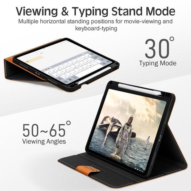 Alt view image 4 of 5 - KingBlanc Case for iPad Pro 13-inch (M4) 2024 with Built-in Pencil Holder, PU Leather Smart Stand Cover, Auto Sleep/Wake, Supports Pencil Pro/Pencil (USB-C), Multi-Viewing/Drawing Angles, Brown