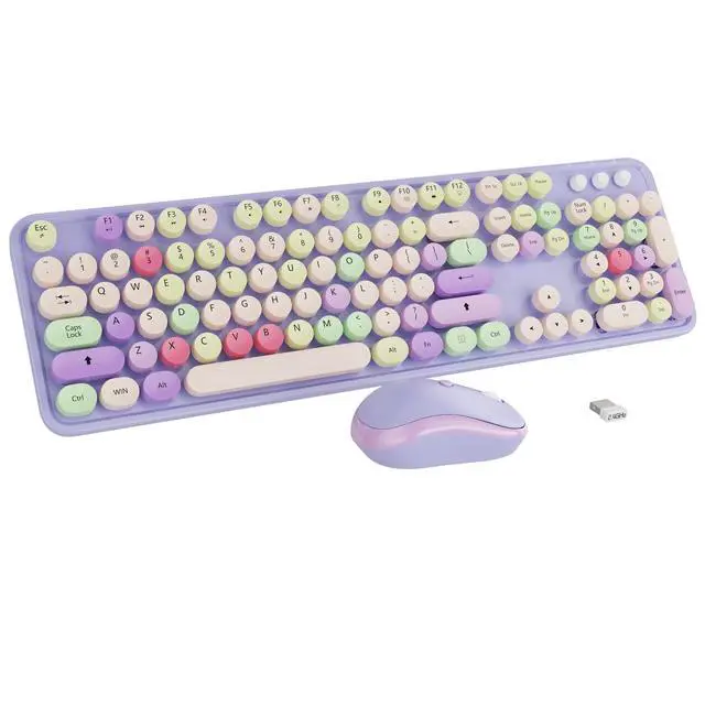Alt view image 2 of 5 - Wireless Typewriter Keyboard and Mouse - Wireless Keyboard with Silent Wireless Mouse, Cute Retro Keyboard Mouse Combo, 2.4G USB Computer Keyboard and Mouse for Windows Laptop/Desktop/PC(Purple)