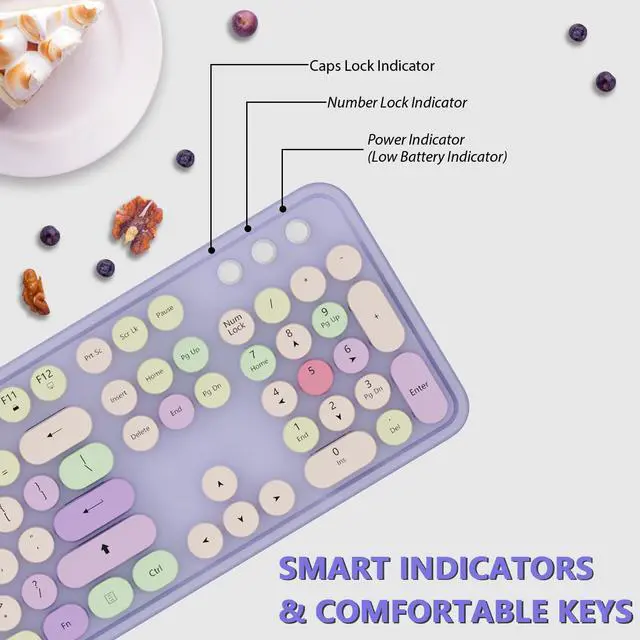 Alt view image 3 of 5 - Wireless Typewriter Keyboard and Mouse - Wireless Keyboard with Silent Wireless Mouse, Cute Retro Keyboard Mouse Combo, 2.4G USB Computer Keyboard and Mouse for Windows Laptop/Desktop/PC(Purple)