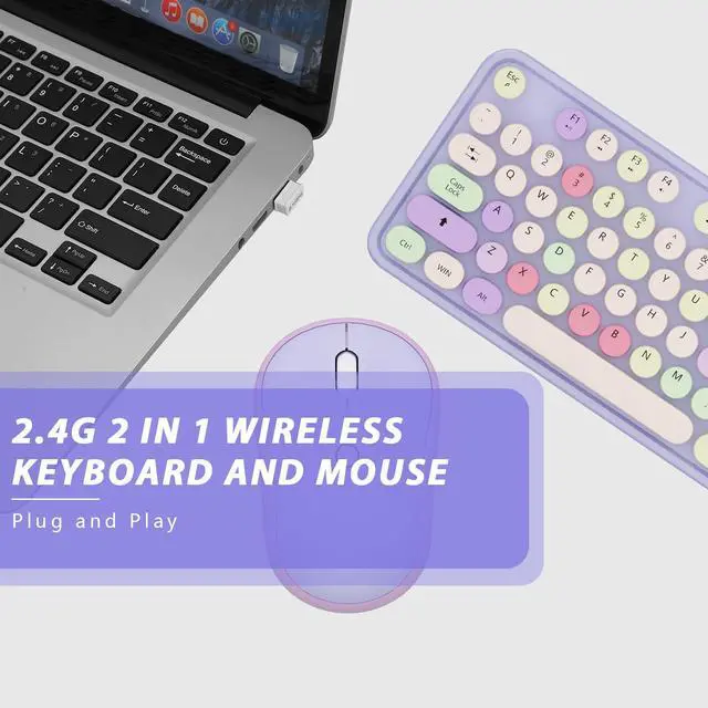 Alt view image 4 of 5 - Wireless Typewriter Keyboard and Mouse - Wireless Keyboard with Silent Wireless Mouse, Cute Retro Keyboard Mouse Combo, 2.4G USB Computer Keyboard and Mouse for Windows Laptop/Desktop/PC(Purple)
