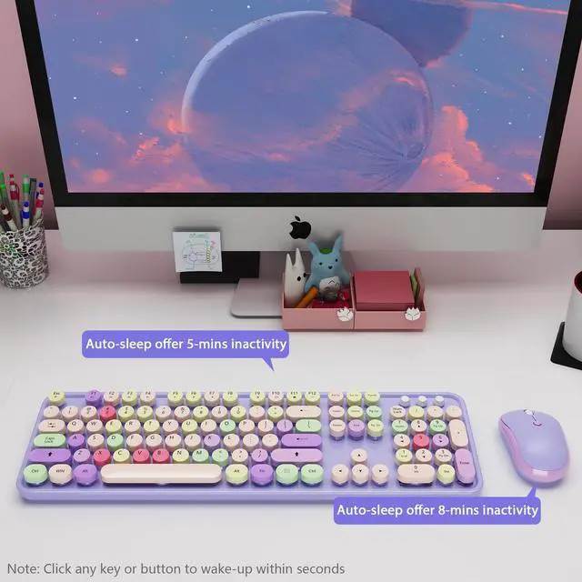 Alt view image 5 of 5 - Wireless Typewriter Keyboard and Mouse - Wireless Keyboard with Silent Wireless Mouse, Cute Retro Keyboard Mouse Combo, 2.4G USB Computer Keyboard and Mouse for Windows Laptop/Desktop/PC(Purple)