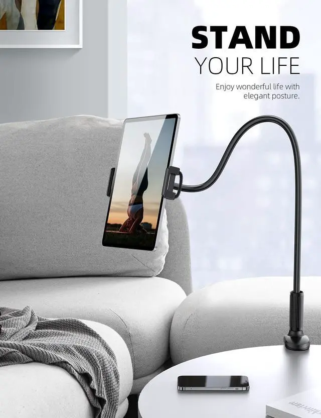 Alt view image 4 of 5 - Lamicall Gooseneck Tablet Mount Holder for Bed - Flexible Tablet Arm Clamp for Bed Compatible with Pad Mini 7.9, Air 9.7, Pro 10.5, Kindle, Switch, Galaxy Tabs, More 4.7-11" Device - Black