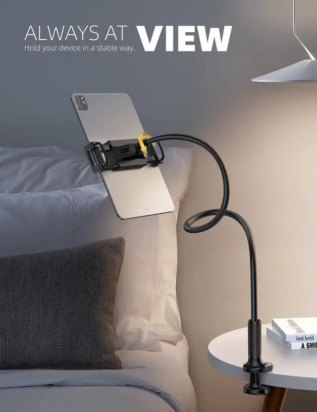 Alt view image 3 of 5 - Lamicall Gooseneck Tablet Mount Holder for Bed - Flexible Tablet Arm Clamp for Bed Compatible with Pad Mini 7.9, Air 9.7, Pro 10.5, Kindle, Switch, Galaxy Tabs, More 4.7-11" Device - Black