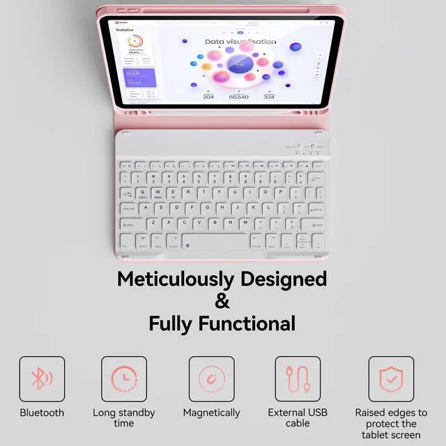 Alt view image 4 of 5 - KVTVOU Keyboard Case for iPad 10th Generation 10.9 Inch (2022 Release), Folio Magnetically Detachable Wireless Bluetooth Keyboard & Flip Stand Case for iPad 10th Generation 2022, Pink