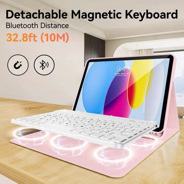 Alt view image 2 of 5 - KVTVOU Keyboard Case for iPad 10th Generation 10.9 Inch (2022 Release), Folio Magnetically Detachable Wireless Bluetooth Keyboard & Flip Stand Case for iPad 10th Generation 2022, Pink