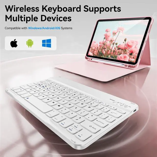 Alt view image 5 of 5 - KVTVOU Keyboard Case for iPad 10th Generation 10.9 Inch (2022 Release), Folio Magnetically Detachable Wireless Bluetooth Keyboard & Flip Stand Case for iPad 10th Generation 2022, Pink