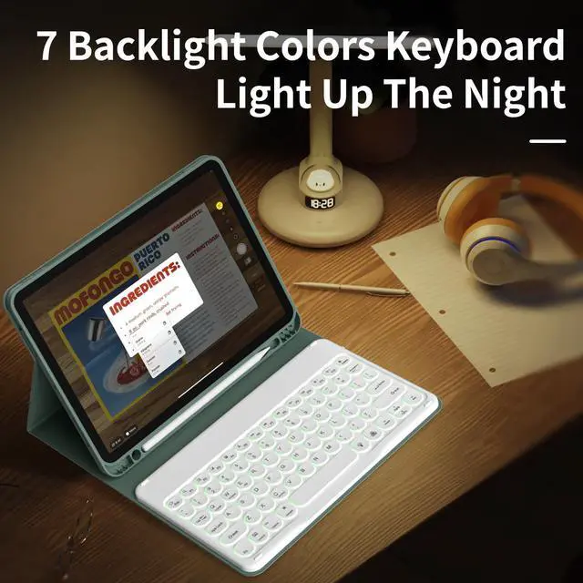 Alt view image 2 of 5 - KVTVOU Keyboard Case for iPad Air 11 Inch 2024 (M2), for iPad Air 5th/4th Gen (2022/2020) 10.9 Inch with Pencil Holder - 7 Colors Backlit Wireless Detachable Folio Keyboard for iPad Air, Dark Green
