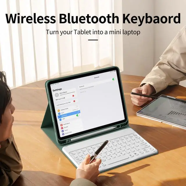 Alt view image 3 of 5 - KVTVOU Keyboard Case for iPad Air 11 Inch 2024 (M2), for iPad Air 5th/4th Gen (2022/2020) 10.9 Inch with Pencil Holder - 7 Colors Backlit Wireless Detachable Folio Keyboard for iPad Air, Dark Green