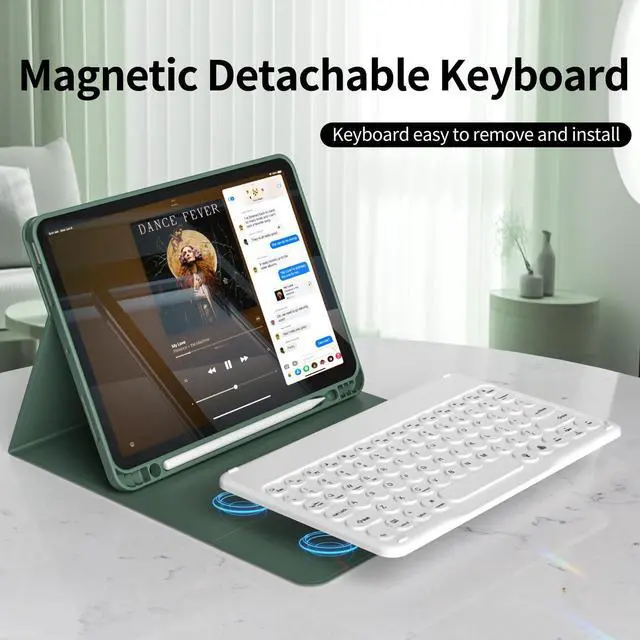Alt view image 4 of 5 - KVTVOU Keyboard Case for iPad Air 11 Inch 2024 (M2), for iPad Air 5th/4th Gen (2022/2020) 10.9 Inch with Pencil Holder - 7 Colors Backlit Wireless Detachable Folio Keyboard for iPad Air, Dark Green