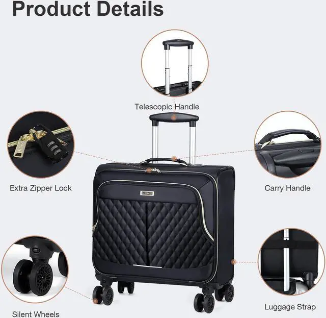 Alt view image 3 of 5 - Lekebobor Rolling Laptop Bag Rolling Laptop Briefcase on Wheels for Women/Men Fits Up to 17.3Inch computer Bags Water Resistant for Work Travel and Business, Black Quilted