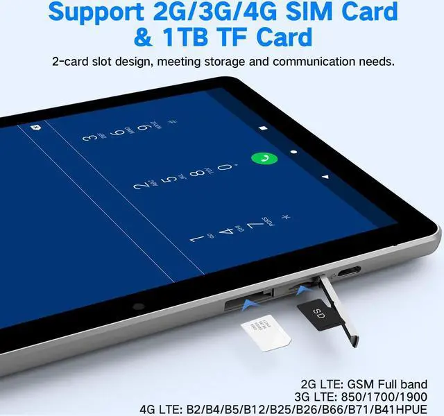 Alt view image 3 of 5 - Tablet 10.1 inch Android 13 Tablets, 2024 Cellular Tablets with SIM Card Slot, 6GB+64GB, Support 1TB Expand, Tablet with Case,1280x800 IPS, 5MP+8MP 5000mAh, Bluetooth GPS 5G Wifi Tablet (Silver)