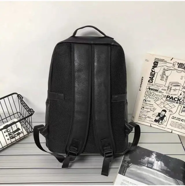 Alt view image 2 of 5 - LOKYWU Leisure PU Leather Backpack Style Double Shoulder Bag Multi functional Backpack University Schoolbag Hiking Travel Bag (Black2), Single size