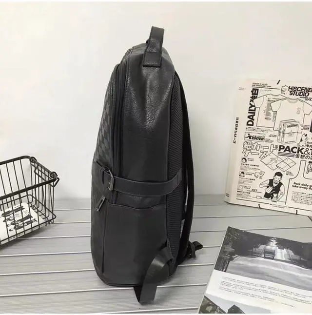 Alt view image 3 of 5 - LOKYWU Leisure PU Leather Backpack Style Double Shoulder Bag Multi functional Backpack University Schoolbag Hiking Travel Bag (Black2), Single size