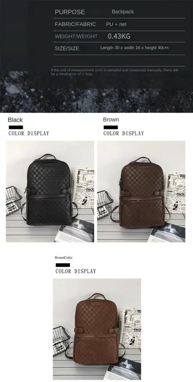 Alt view image 4 of 5 - LOKYWU Leisure PU Leather Backpack Style Double Shoulder Bag Multi functional Backpack University Schoolbag Hiking Travel Bag (Black2), Single size