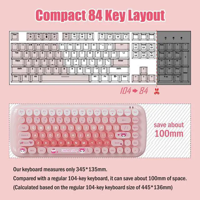 Alt view image 5 of 5 - Cute Compact Wireless Keyboard and Mouse Combo, 84 Typewriter Style Candy Color Round Keys, Cat Shape Mouse, 2.4G Connectivity, Compatible with PC, Laptop (Pink)