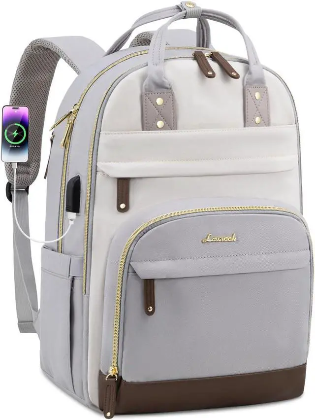 Main image of LOVEVOOK Backpack for Women, Fit 15.6 Inch Laptop Backpack Business Anti Theft Slim Durable Backpacks with USB Charging Port, Resistant Computer Bag Gifts for Men & Women, Light Grey-Beige