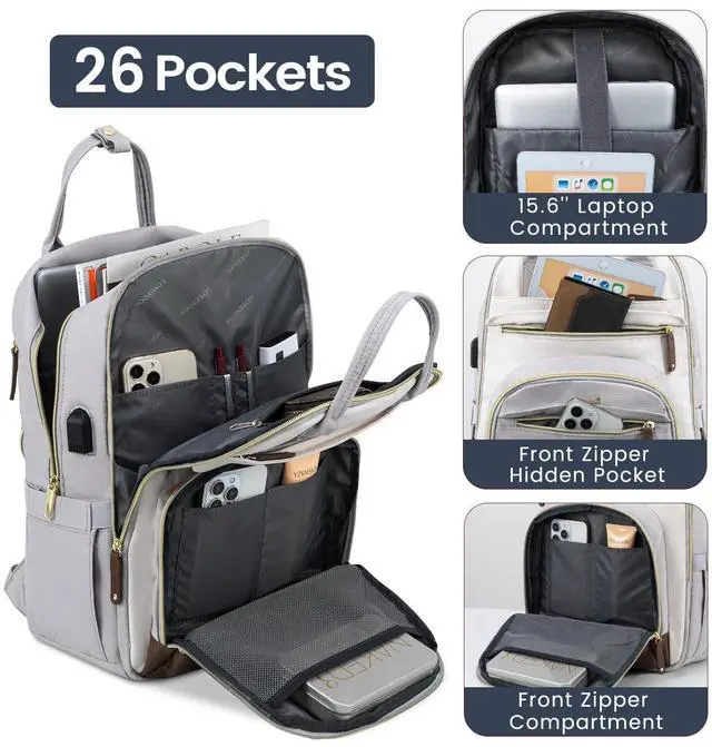 Alt view image 4 of 5 - LOVEVOOK Backpack for Women, Fit 15.6 Inch Laptop Backpack Business Anti Theft Slim Durable Backpacks with USB Charging Port, Resistant Computer Bag Gifts for Men & Women, Light Grey-Beige
