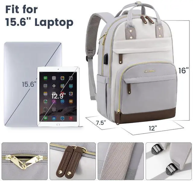 Alt view image 5 of 5 - LOVEVOOK Backpack for Women, Fit 15.6 Inch Laptop Backpack Business Anti Theft Slim Durable Backpacks with USB Charging Port, Resistant Computer Bag Gifts for Men & Women, Light Grey-Beige