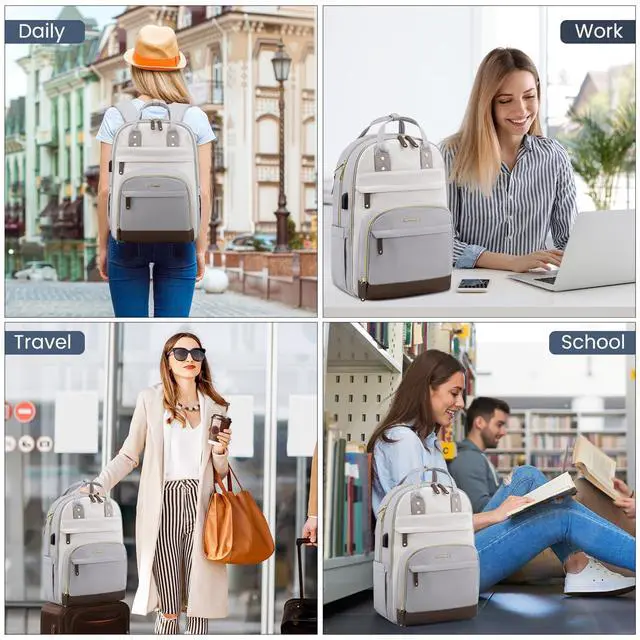 Alt view image 3 of 5 - LOVEVOOK Backpack for Women, Fit 15.6 Inch Laptop Backpack Business Anti Theft Slim Durable Backpacks with USB Charging Port, Resistant Computer Bag Gifts for Men & Women, Light Grey-Beige