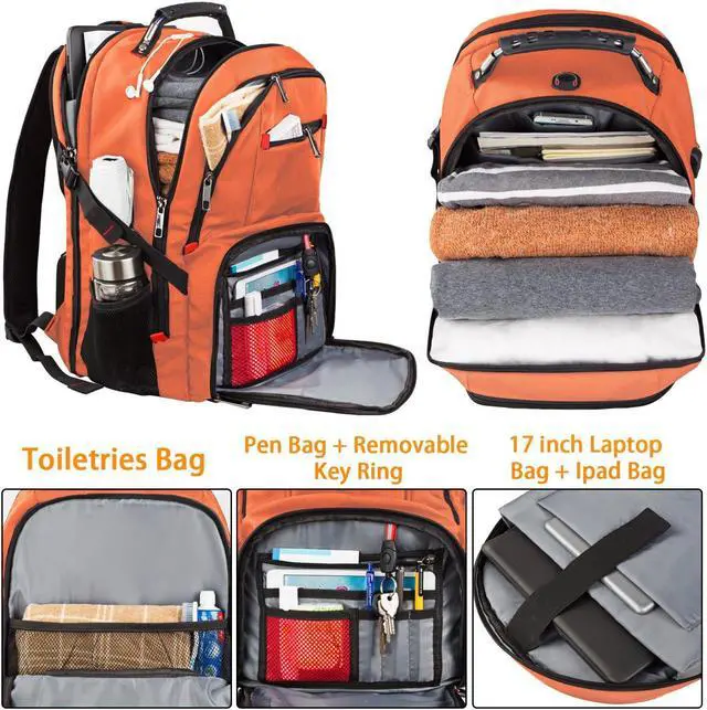 Alt view image 3 of 5 - Extra Large 50L Travel Laptop Backpack, Computer bag Backbag with USB Charging Port, TSA Friendly Durable Big RFID Heavy Duty Business Tech Backpack Fits 17 Inch Laptops for Men Women, Orange