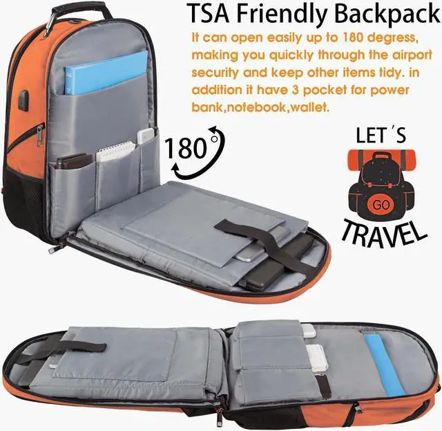 Alt view image 2 of 5 - Extra Large 50L Travel Laptop Backpack, Computer bag Backbag with USB Charging Port, TSA Friendly Durable Big RFID Heavy Duty Business Tech Backpack Fits 17 Inch Laptops for Men Women, Orange
