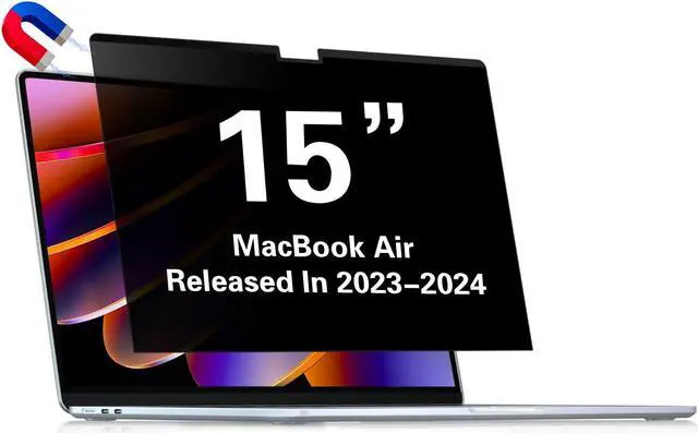 Main image of Privacy Screen for MacBook Air 15 Inch (2023-2024, M2, M3)- A2941 A3114, MagicSuction(tm) Removable Anti Spy Black Protector, Glare Blue Light Filter for Mac Laptop Computer Visit the Peslv Store