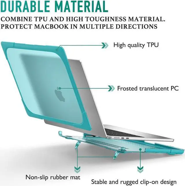 Alt view image 2 of 5 - Mektron Shockproof Case for MacBook Air 15 inch 2025/2024/2023 with M4/M3/M2 Chip Model A3241/A2941/ A3114, 15.3" Heavy Duty Protective Hard Shell Cover with Fold Kickstand with Keyboard Skin, Blue