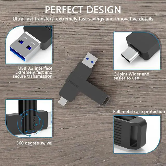 Alt view image 3 of 5 - Maxone External 512GB Portable Solid State Flash Drive, USB Type C Both 3.2 Tech - 2 in 1 Dual Drive Memory Stick Super Speed.Optimal Speeds Up to 600MB/s Read, 550MB/s Write.
