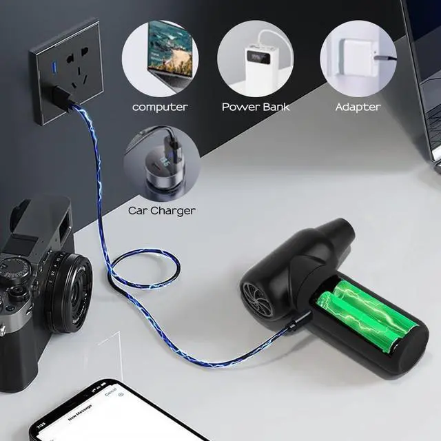 Alt view image 3 of 5 - Compressed Air Duster - Electric Duster for Hair Barber, 3 Gear Mini Portable Jet Dry Air Blower, Cordless Vacuum Cleaner, for PC, Office,Salon, Fan, Laptop, Keyboard, Car -Black