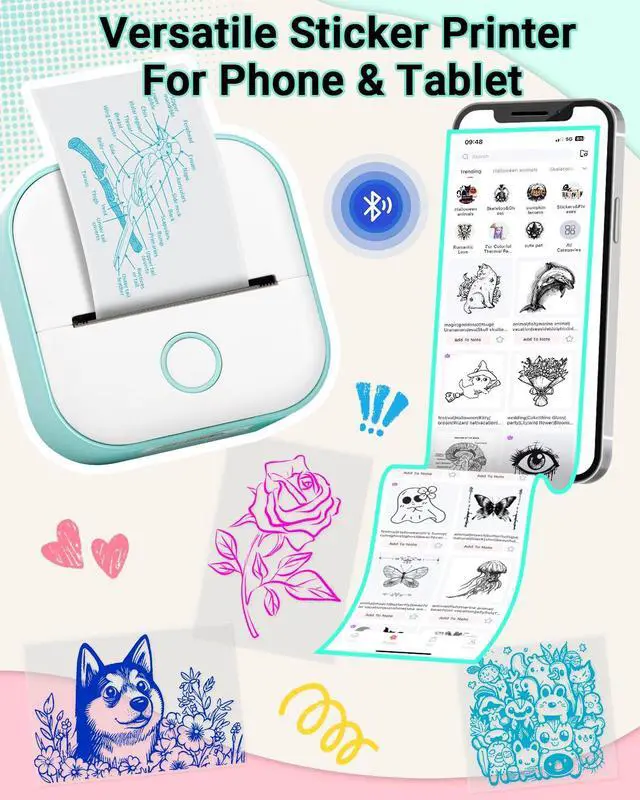 Alt view image 4 of 5 - Print Pods Mini Printer - T02 Sticker Printer Portable Thermal Printer Inkless Printer Sticker Maker Machine Pocket Printer Phone Printer for Study Graphic, Anatomical Diagram, Photo, Green