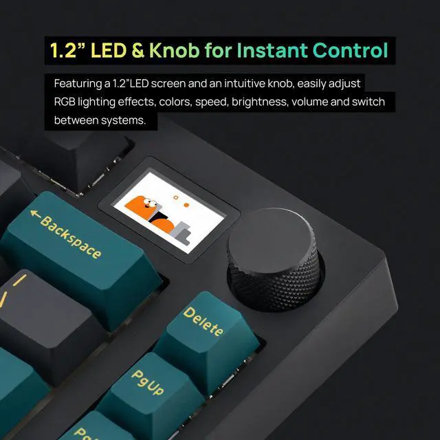 Alt view image 3 of 5 - BAROCCOMiSTEL MD750 Delight BT RGB Devil Green TKL Ergonomic Mechanical Keyboard, LED Screen & Knob, 75% Layout, 2.4G/ BT5.0/ USB Type-C, Mac/Windows OS Compatible (Gateron G Brown)