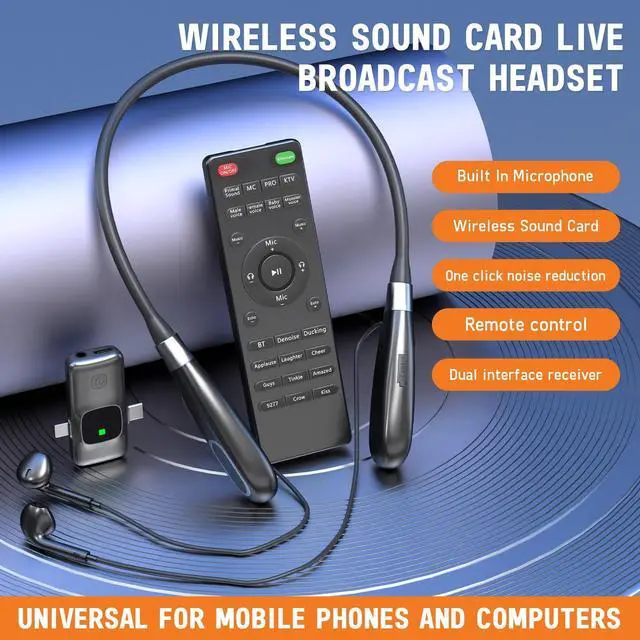 Alt view image 2 of 5 - Facmogu E8 Wireless Sound Card Live Streaming Earphones, Portable Multi-function Sound Card Live Broadcasting and Audio Editing Earphones w/Remote Control, Suitable for Streaming Game YouTube TikTok