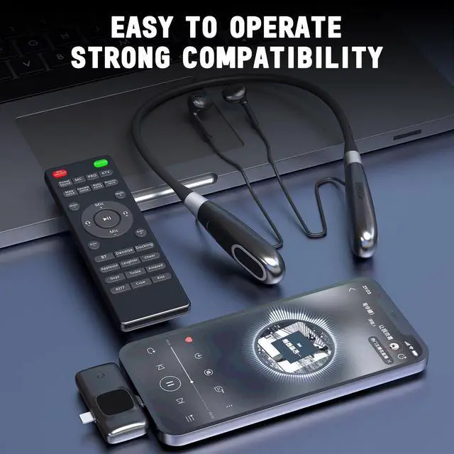 Alt view image 4 of 5 - Facmogu E8 Wireless Sound Card Live Streaming Earphones, Portable Multi-function Sound Card Live Broadcasting and Audio Editing Earphones w/Remote Control, Suitable for Streaming Game YouTube TikTok