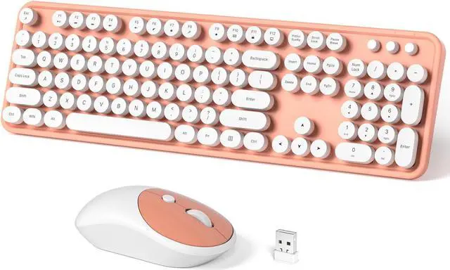 Main image of Wireless Keyboard and Mouse Combo, MOWUX Full Size Typewriter Retro Round Computer Keyboard, Mouse Wireless, Plug and Play, for Laptop, PC, Computer- Orange