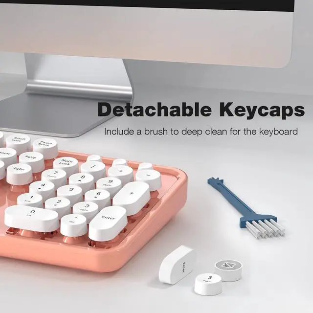 Alt view image 5 of 5 - Wireless Keyboard and Mouse Combo, MOWUX Full Size Typewriter Retro Round Computer Keyboard, Mouse Wireless, Plug and Play, for Laptop, PC, Computer- Orange