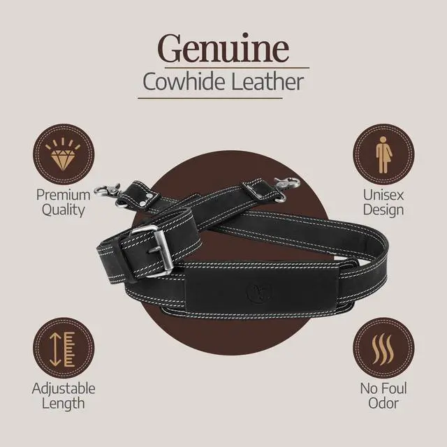 Alt view image 3 of 5 - NJ Leatherworks Leather Bag Strap, Adjustable Replacement Shoulder Strap with Universal Swivel Hooks for Messenger, Duffel, Laptop, Camera Bags or Purses (Black)