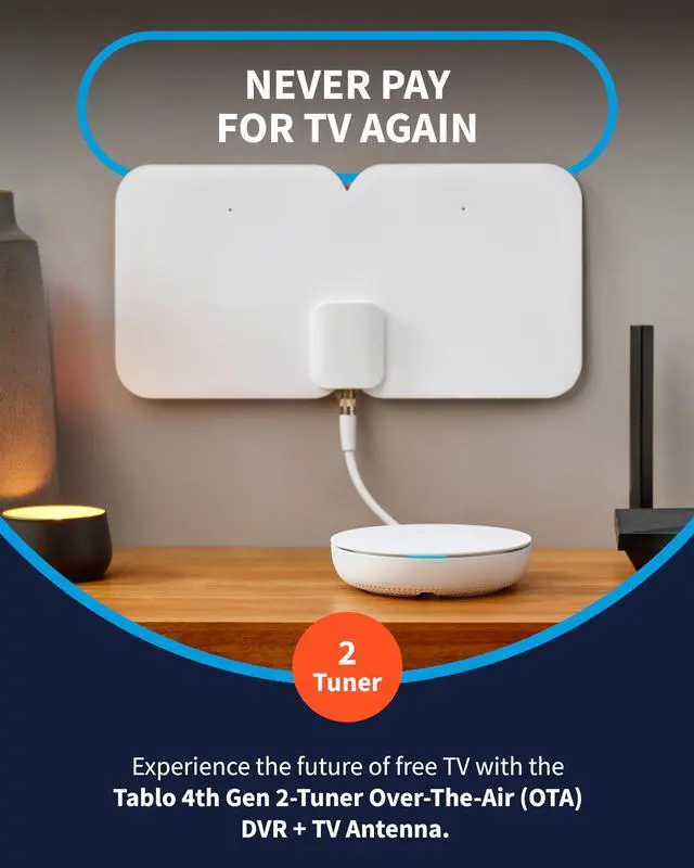 Alt view image 2 of 5 - Tablo TV 4th Gen 2-Tuner Over-The-Air (OTA) DVR & 35-Mile Indoor TV Antenna - Watch, Pause & Record Live TV, News & Movies Throughout Your Home Over Wi-Fi - 50+ Hrs Recording - No Subscriptions
