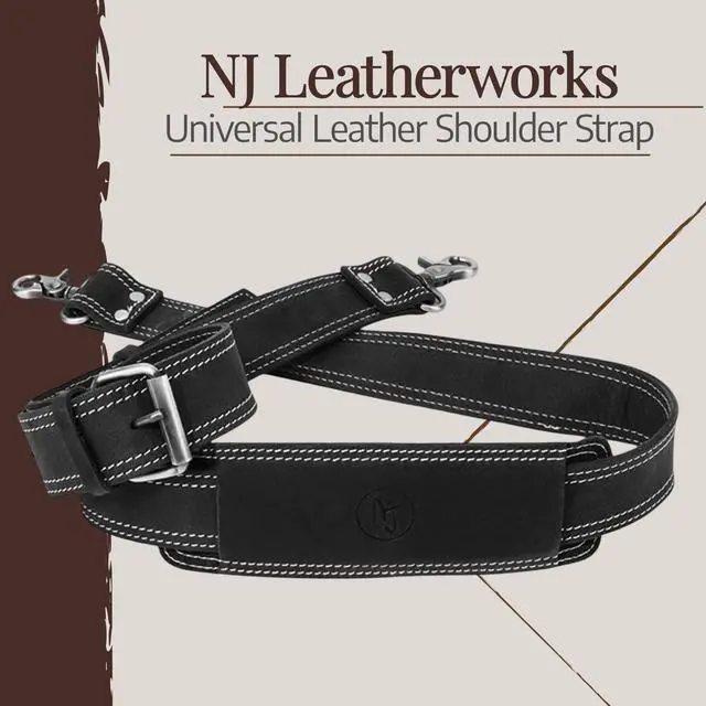 Alt view image 2 of 5 - NJ Leatherworks Leather Bag Strap, Adjustable Replacement Shoulder Strap with Universal Swivel Hooks for Messenger, Duffel, Laptop, Camera Bags or Purses (Black)