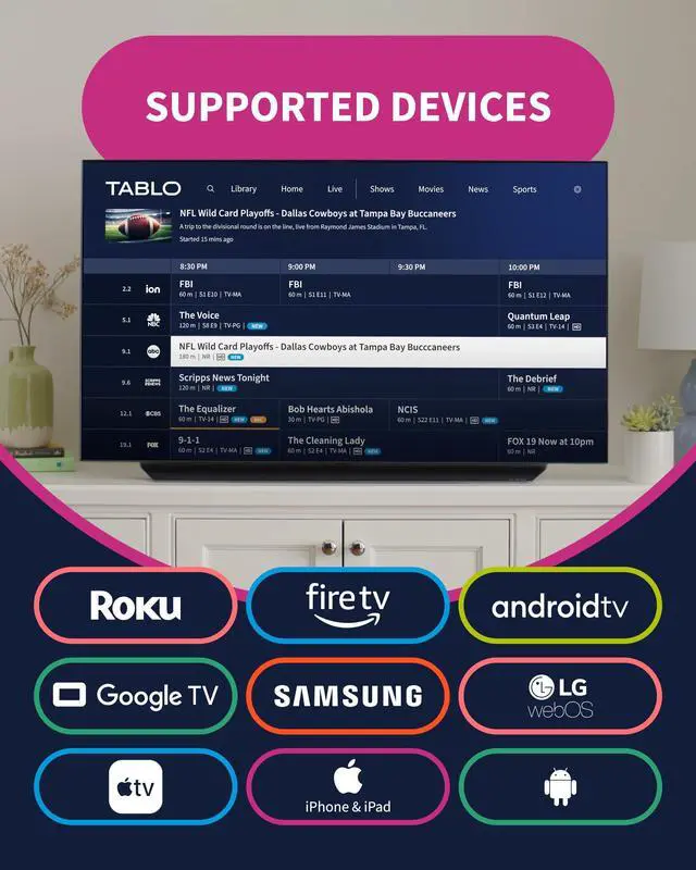 Alt view image 4 of 5 - Tablo TV 4th Gen 2-Tuner Over-The-Air (OTA) DVR & 35-Mile Indoor TV Antenna - Watch, Pause & Record Live TV, News & Movies Throughout Your Home Over Wi-Fi - 50+ Hrs Recording - No Subscriptions