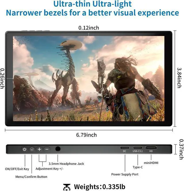 Alt view image 2 of 5 - PeakDo 7 inch Portable Monitor Touchscreen,Mini Monitor 1080P 60Hz,Small USB C HDMI Monitor,Ultra Thin Lightweight IPS LCD Display Second Screen for Gaming Working,PS5,Xbox,Switch,Laptop,PC