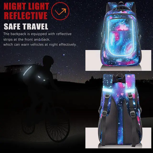 Alt view image 4 of 5 - ProEtrade Galaxy Backpack Bookbag for College Sturdy Travel Business Hiking Fit Laptop Up to 15.6 Inch Multi Compartment Gifts for Men Women Night Light Reflective (Galaxy)
