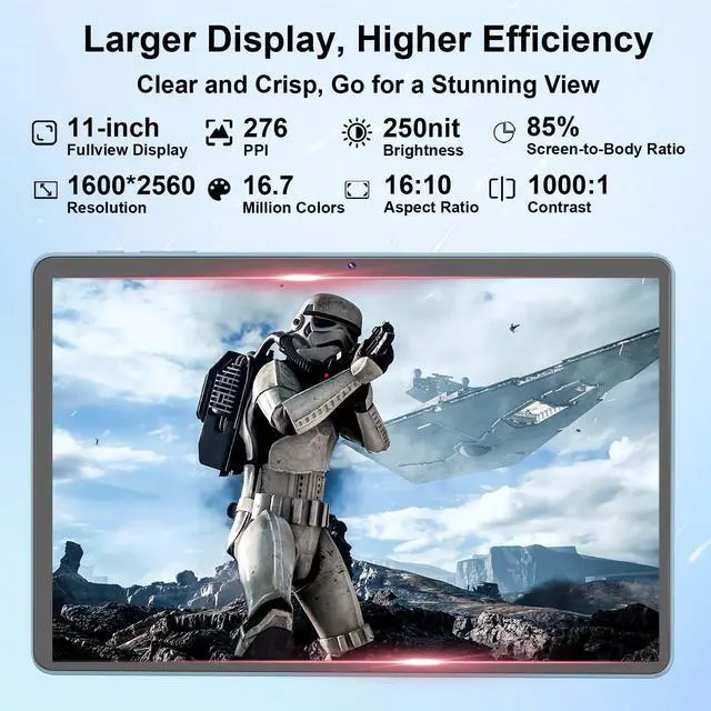 Alt view image 3 of 5 - Android 14 Tablet, 11 inch Tablet with Keyboard, 12GB+128GB, 1TB Expand, Octa-Core, 2.4G/5G WiFi, 8000mAh, BT V5.0, GMS Certified, IPS Touch Screen, GPS, 2 in 1 Tablet with Case, Mouse, Stylus(Black)