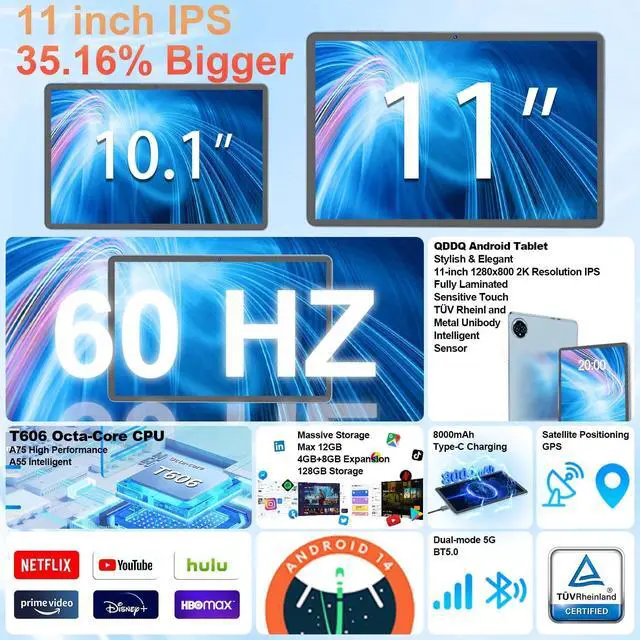 Alt view image 2 of 5 - Android 14 Tablet, 11 inch Tablet with Keyboard, 12GB+128GB, 1TB Expand, Octa-Core, 2.4G/5G WiFi, 8000mAh, BT V5.0, GMS Certified, IPS Touch Screen, GPS, 2 in 1 Tablet with Case, Mouse, Stylus(Black)