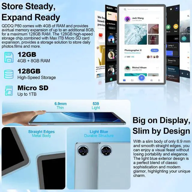 Alt view image 5 of 5 - Android 14 Tablet, 11 inch Tablet with Keyboard, 12GB+128GB, 1TB Expand, Octa-Core, 2.4G/5G WiFi, 8000mAh, BT V5.0, GMS Certified, IPS Touch Screen, GPS, 2 in 1 Tablet with Case, Mouse, Stylus(Black)