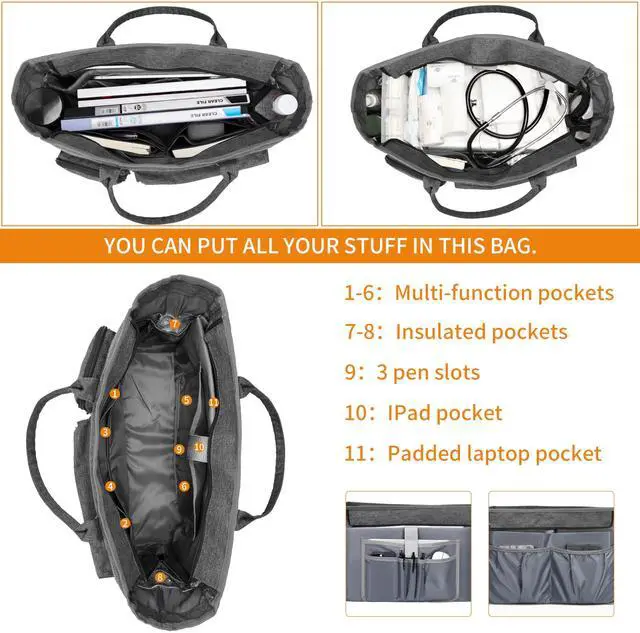 Alt view image 2 of 5 - Rabjen Nurse Tote Bag for Work with Padded 15.6" Laptop Sleeve, Medical Supplies Shoulder Bag for Home Health Care