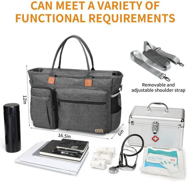 Alt view image 3 of 5 - Rabjen Nurse Tote Bag for Work with Padded 15.6" Laptop Sleeve, Medical Supplies Shoulder Bag for Home Health Care